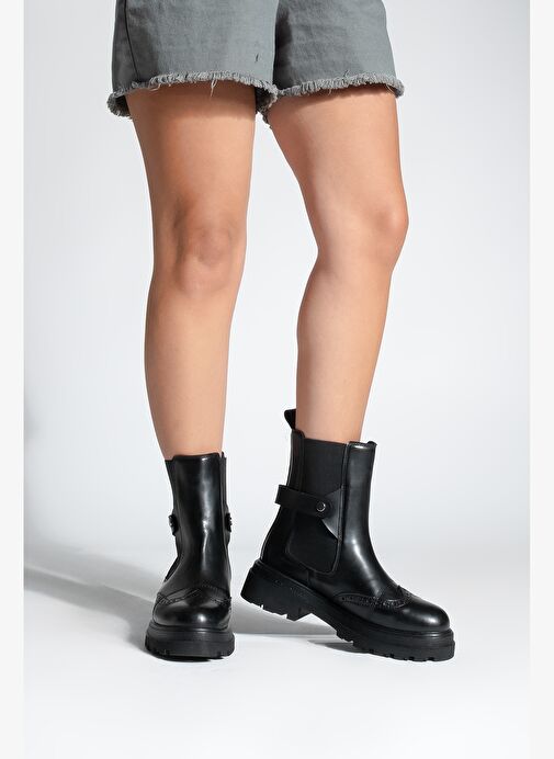 Marjin Marjin Kadın Çift Yüzlü Lastikli Tırtıklı Taban Chelsea Günlük Bot Sarfen Siyah | Boyner Siyah - 6. görsel