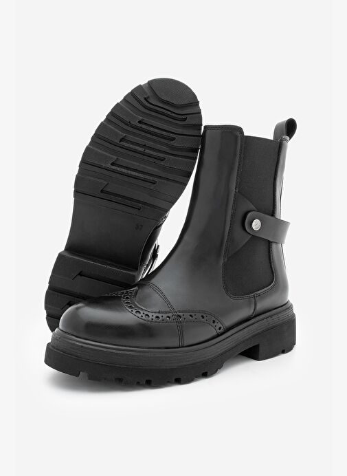 Marjin Marjin Kadın Çift Yüzlü Lastikli Tırtıklı Taban Chelsea Günlük Bot Sarfen Siyah | Boyner Siyah - 8. görsel
