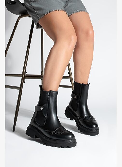 Marjin Marjin Kadın Çift Yüzlü Lastikli Tırtıklı Taban Chelsea Günlük Bot Sarfen Siyah | Boyner Siyah - 4. görsel