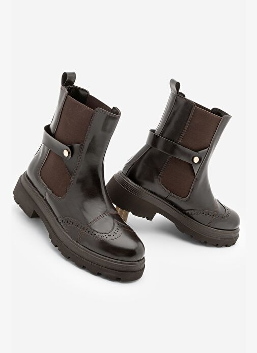 Kadın Çift Yüzlü Lastikli Tırtıklı Taban Chelsea Günlük Bot Sarfen Kahve - Görsel 6