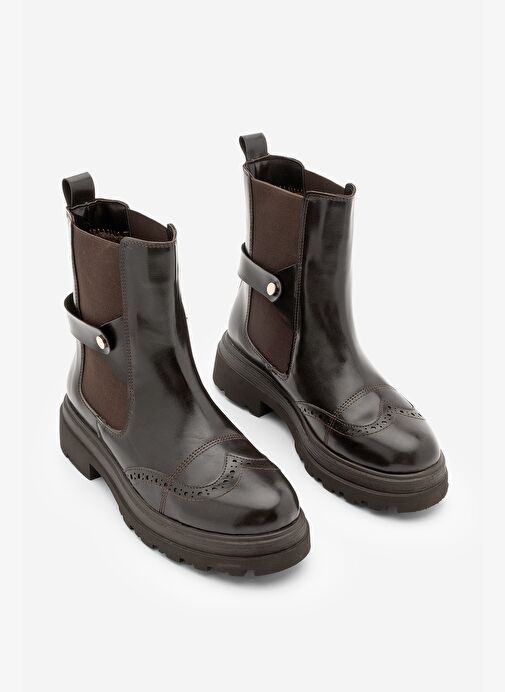 Kadın Çift Yüzlü Lastikli Tırtıklı Taban Chelsea Günlük Bot Sarfen Kahve - Görsel 2