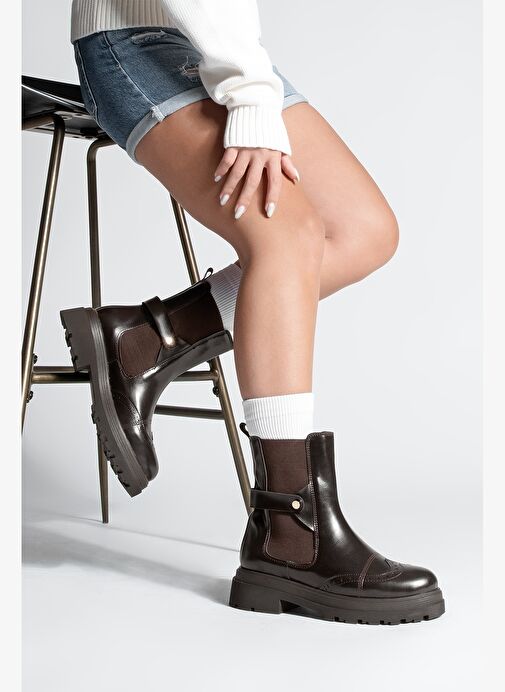 Kadın Çift Yüzlü Lastikli Tırtıklı Taban Chelsea Günlük Bot Sarfen Kahve - Görsel 7