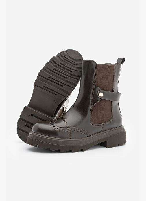 Kadın Çift Yüzlü Lastikli Tırtıklı Taban Chelsea Günlük Bot Sarfen Kahve - Görsel 4