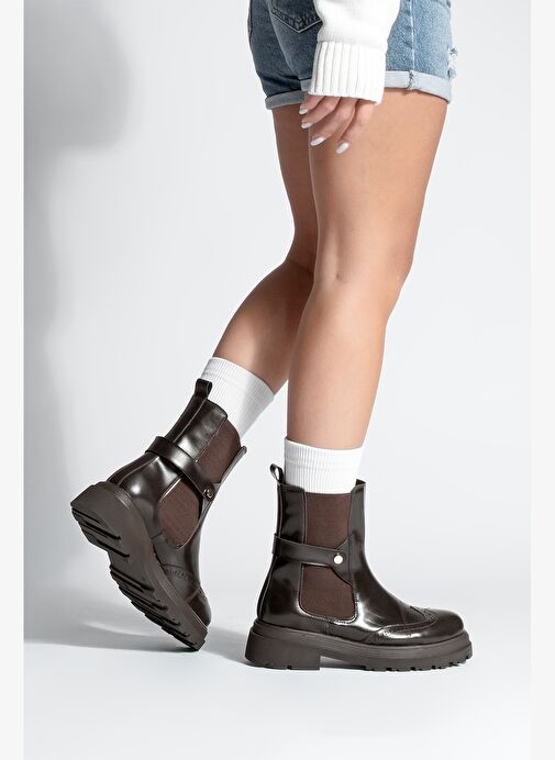 Kadın Çift Yüzlü Lastikli Tırtıklı Taban Chelsea Günlük Bot Sarfen Kahve - Görsel 9