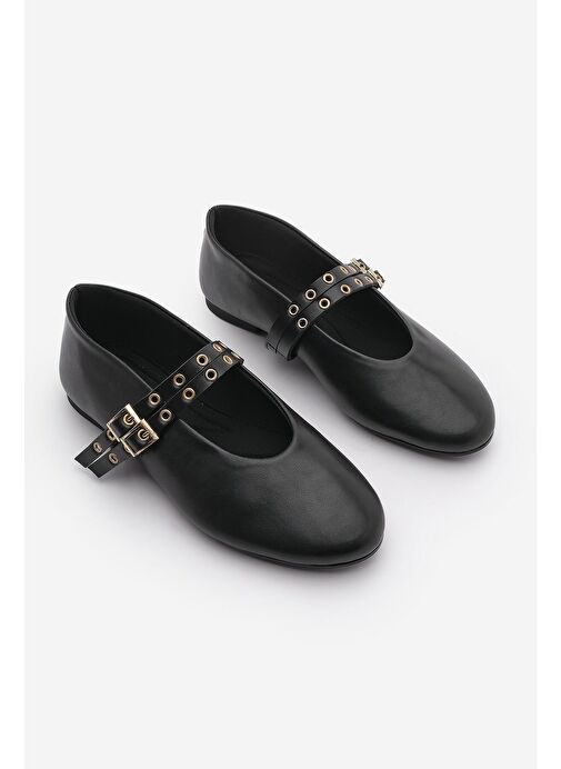 Kadın Çift Bantlı Zımbalı Günlük Babet Bekosa Siyah - Görsel 7