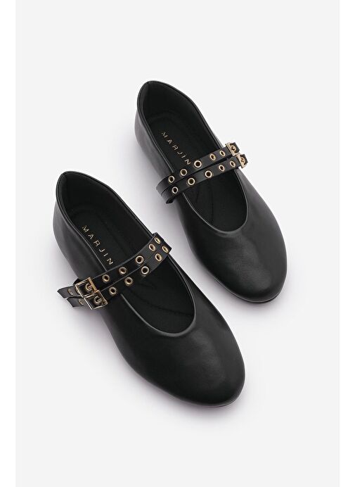 Kadın Çift Bantlı Zımbalı Günlük Babet Bekosa Siyah - Görsel 3