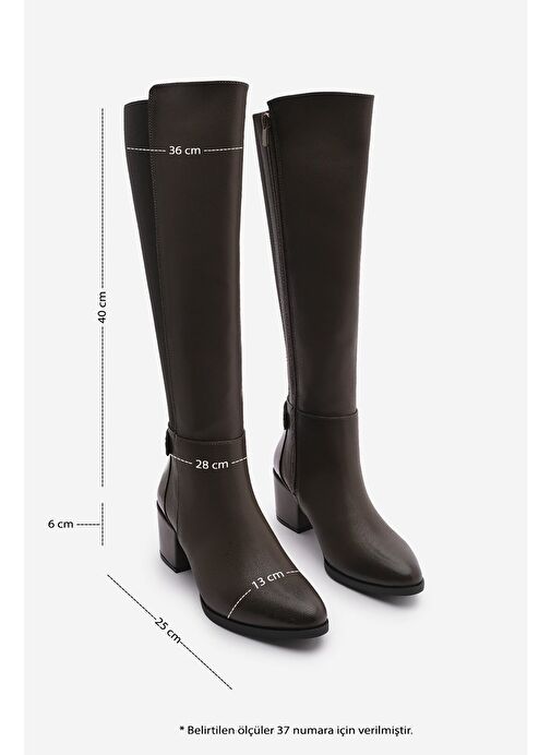 Kadın Fermuarlı Günlük Klasik Topuklu Çizme Aret Kahve - Görsel 5