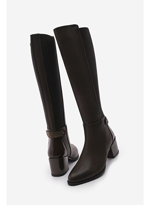 Kadın Fermuarlı Günlük Klasik Topuklu Çizme Aret Kahve - Görsel 6