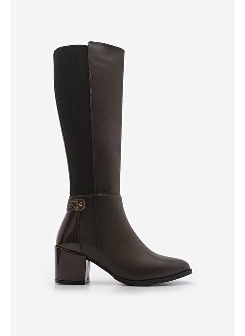 Kadın Fermuarlı Günlük Klasik Topuklu Çizme Aret Kahve - Görsel 7