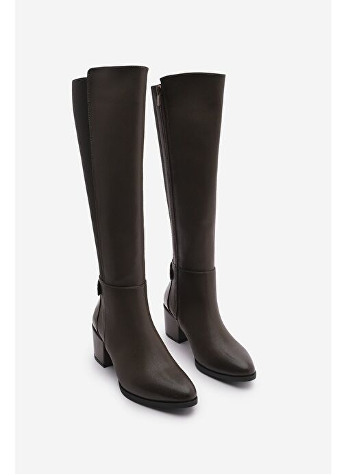 Kadın Fermuarlı Günlük Klasik Topuklu Çizme Aret Kahve - Görsel 8