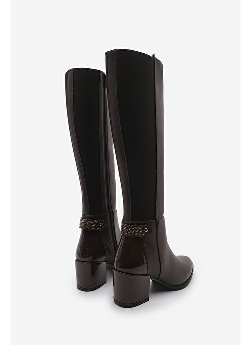 Kadın Fermuarlı Günlük Klasik Topuklu Çizme Aret Kahve - Görsel 9