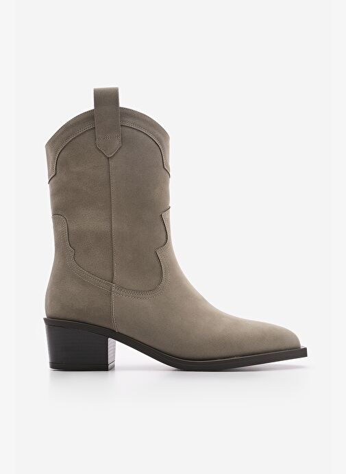 Kadın Sivri Burun Dikiş Detaylı Western Bot Voleta Vizon Süet - Görsel 4