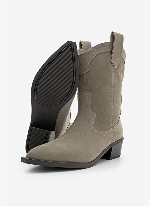 Kadın Sivri Burun Dikiş Detaylı Western Bot Voleta Vizon Süet - Görsel 7