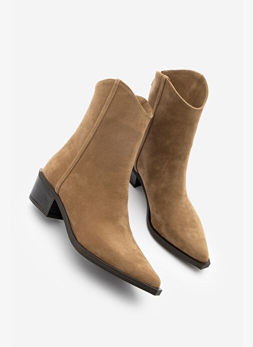 Kadın Sivri Burun Dikiş Detaylı Western Bot Vildo Taba Süet - Görsel 2