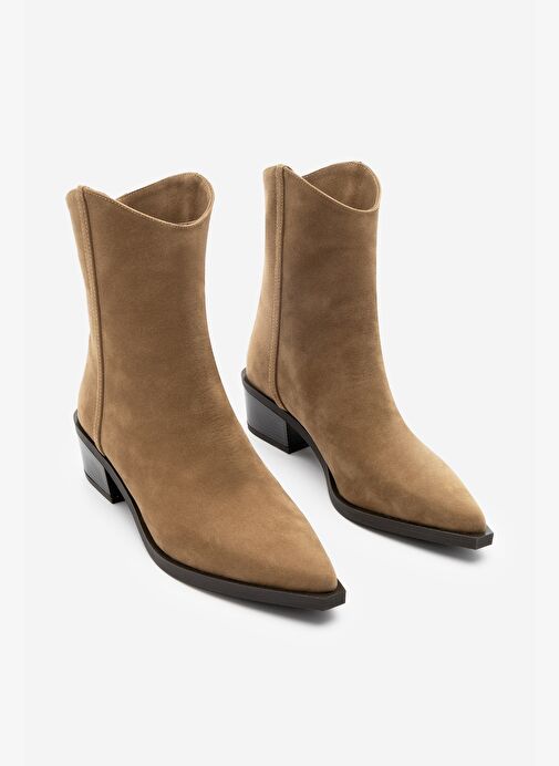 Kadın Sivri Burun Dikiş Detaylı Western Bot Vildo Taba Süet - Görsel 9