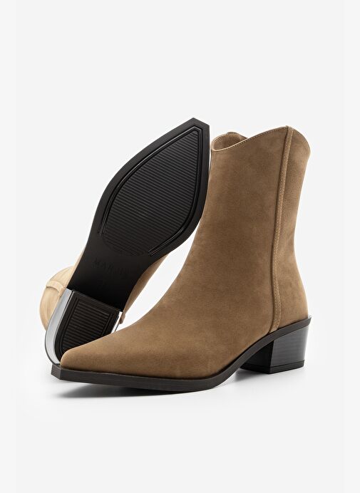 Kadın Sivri Burun Dikiş Detaylı Western Bot Vildo Taba Süet - Görsel 6