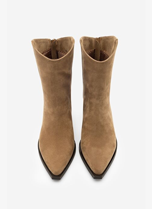 Kadın Sivri Burun Dikiş Detaylı Western Bot Vildo Taba Süet - Görsel 5