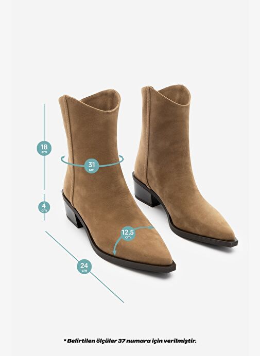 Kadın Sivri Burun Dikiş Detaylı Western Bot Vildo Taba Süet - Görsel 7