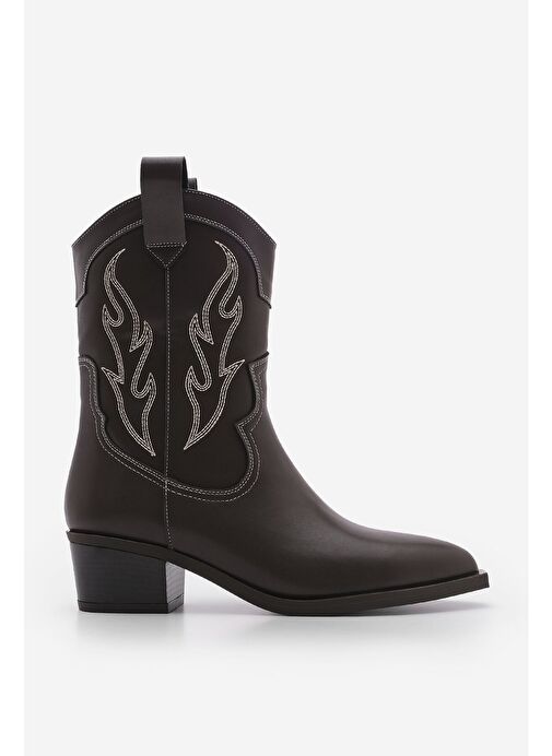 Kadın Sivri Burun Nakışlı Western Bot Tevlus Kahve - Görsel 3