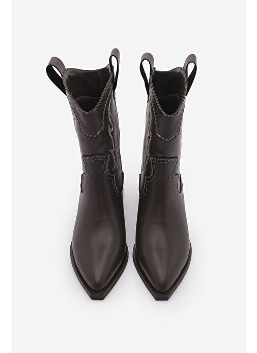 Kadın Sivri Burun Nakışlı Western Bot Tevlus Kahve - Görsel 6