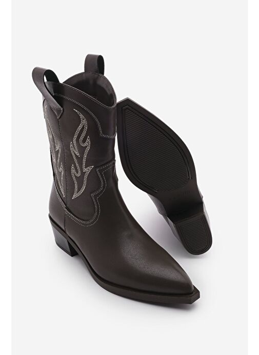 Kadın Sivri Burun Nakışlı Western Bot Tevlus Kahve - Görsel 7