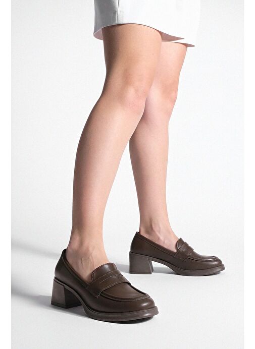 Kadın Loafer Kalın Topuklu Günlük Ayakkabı Seriz Kahve - Görsel 7