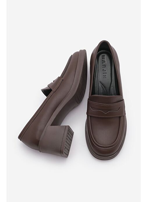 Kadın Loafer Kalın Topuklu Günlük Ayakkabı Seriz Kahve - Görsel 9