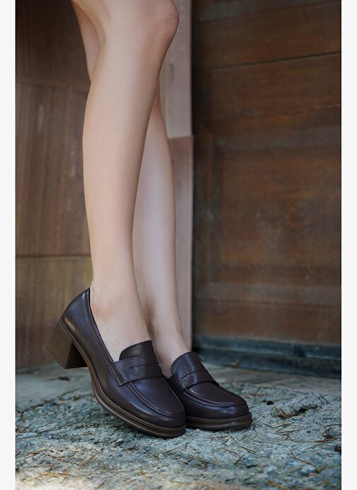 Kadın Loafer Kalın Topuklu Günlük Ayakkabı Seriz Kahve - Görsel 3