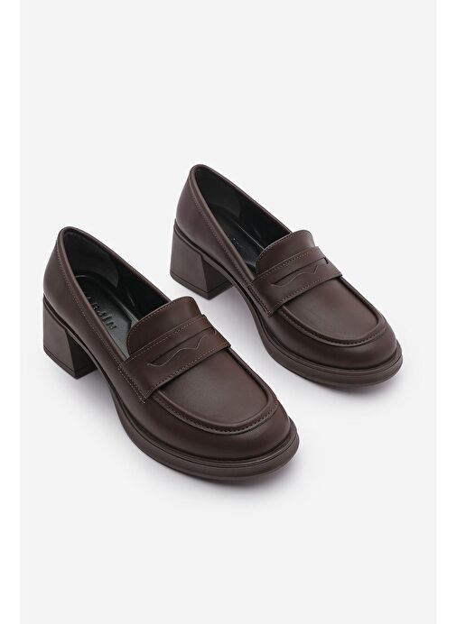 Kadın Loafer Kalın Topuklu Günlük Ayakkabı Seriz Kahve - Görsel 6