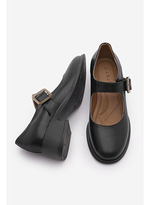 Kadın Tokalı Loafer Günlük Topuklu Ayakkabı Meniz Siyah - Görsel 8