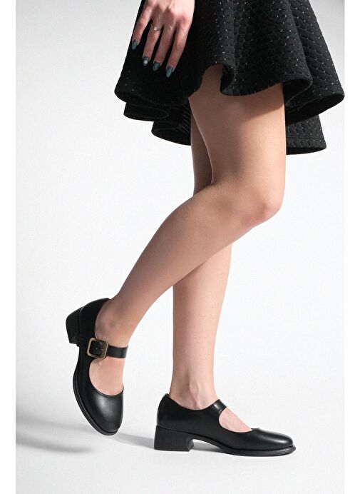 Kadın Tokalı Loafer Günlük Topuklu Ayakkabı Meniz Siyah - Görsel 7