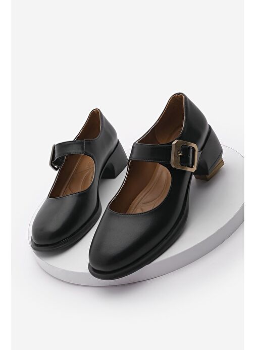 Kadın Tokalı Loafer Günlük Topuklu Ayakkabı Meniz Siyah - Görsel 2
