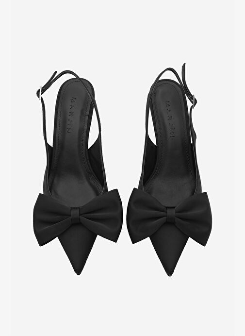 Kadın Stiletto Arkası Açık Fiyonk Detaylı Topuklu Ayakkabı Sarvel Siyah - Görsel 8