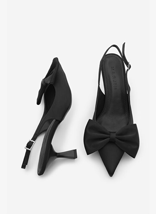 Kadın Stiletto Arkası Açık Fiyonk Detaylı Topuklu Ayakkabı Sarvel Siyah - Görsel 9