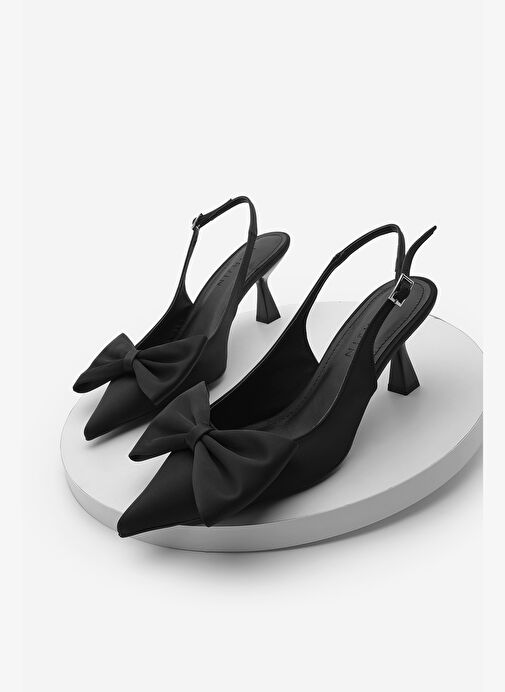 Kadın Stiletto Arkası Açık Fiyonk Detaylı Topuklu Ayakkabı Sarvel Siyah - Görsel 2