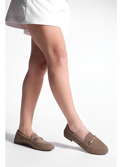 Kadın Hakiki Deri Zincirli Loafer Günlük Ayakkabı Tanle Taba Süet - Görsel 2