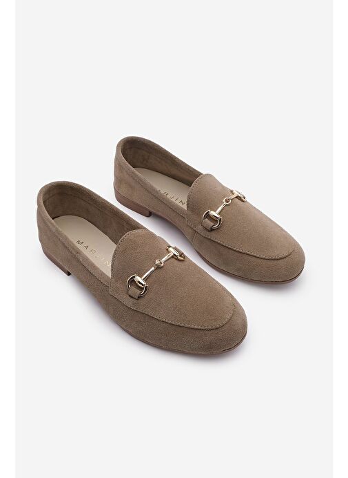 Kadın Hakiki Deri Zincirli Loafer Günlük Ayakkabı Tanle Taba Süet - Görsel 8