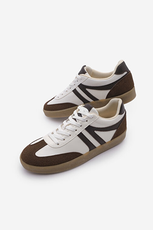 Kadın Sneaker Bağcıklı Düz Taban Spor Ayakkabı Tiyone Kahve - Görsel 2