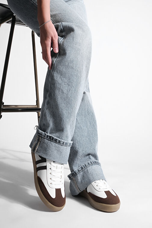 Kadın Sneaker Bağcıklı Düz Taban Spor Ayakkabı Tiyone Kahve - Görsel 3