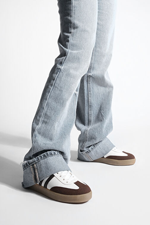 Kadın Sneaker Bağcıklı Düz Taban Spor Ayakkabı Tiyone Kahve - Görsel 5