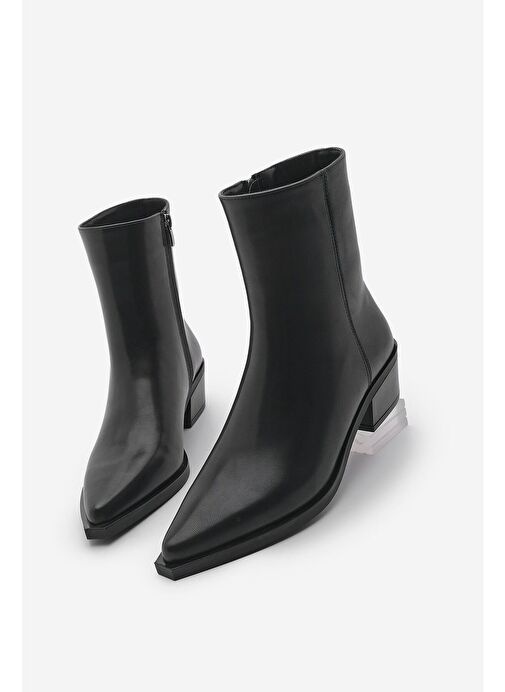 Kadın Sivri Burun Kalın Topuk Western Bot Tahis Siyah - Görsel 2