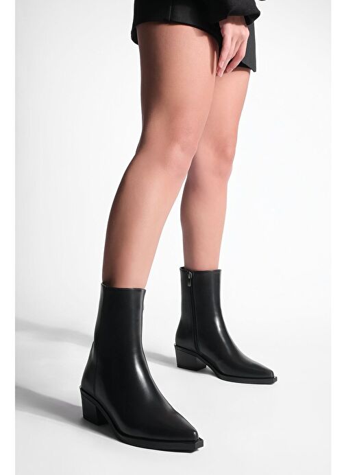 Kadın Sivri Burun Kalın Topuk Western Bot Tahis Siyah - Görsel 7