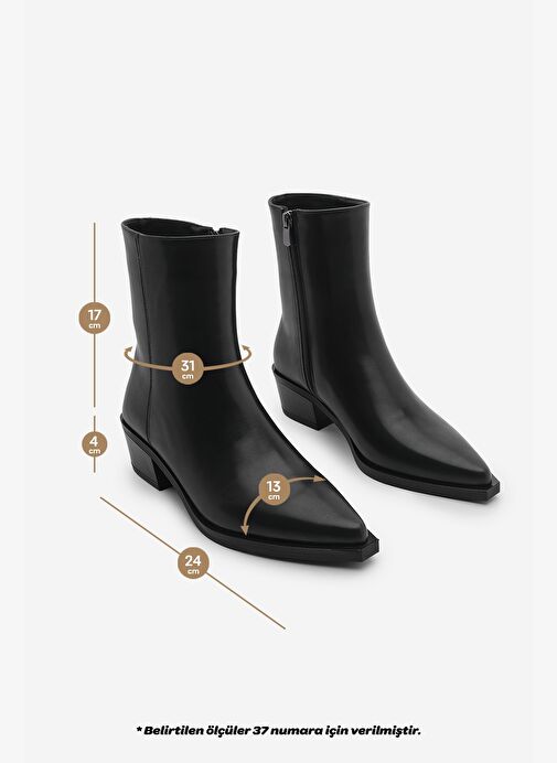 Kadın Sivri Burun Kalın Topuk Western Bot Tahis Siyah - Görsel 6