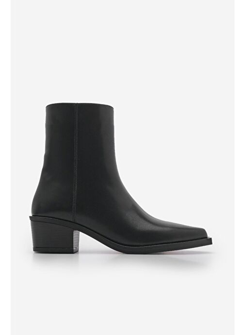 Kadın Sivri Burun Kalın Topuk Western Bot Tahis Siyah - Görsel 3