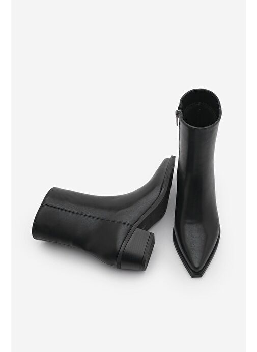 Kadın Sivri Burun Kalın Topuk Western Bot Tahis Siyah - Görsel 5