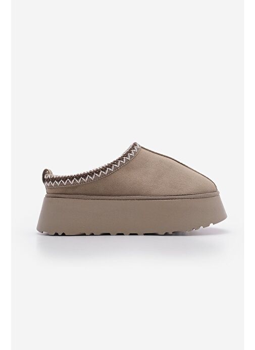 Kadın İçi Kürklü Kalın Taban Önü Kapalı Günlük Kışlık Terlik Furenta Vizon Süet - Görsel 6