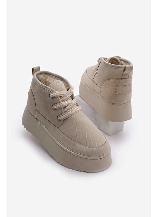 Kadın Kalın Taban İçi Kürklü Günlük Bot Mariva Bej Süet - Görsel 2