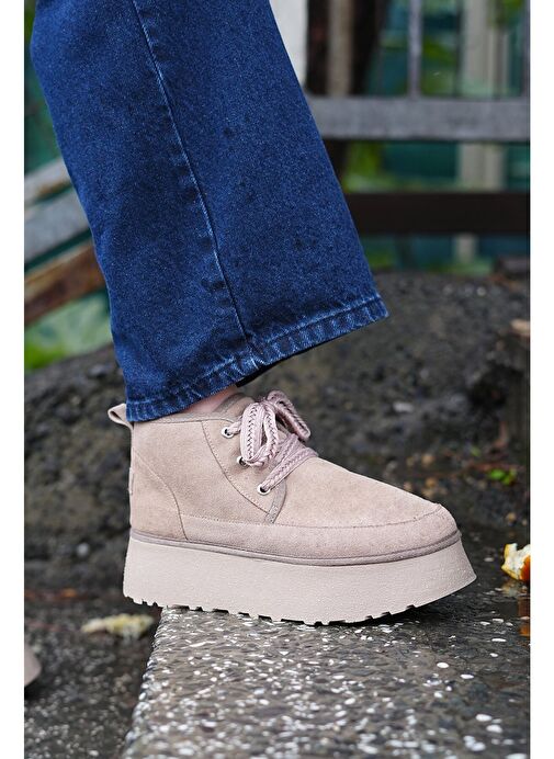 Kadın Kalın Taban İçi Kürklü Günlük Bot Mariva Bej Süet - Görsel 7