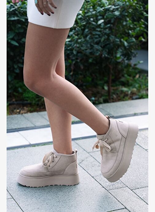 Kadın Kalın Taban İçi Kürklü Günlük Bot Mariva Bej Süet - Görsel 3