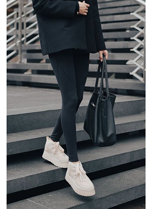 Kadın Kalın Taban İçi Kürklü Günlük Bot Mariva Bej Süet - Görsel 9